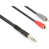 Vonyx audiokabel 6,3mm jack stereo / 2x RCA voor universeel gebruik - 3 meter