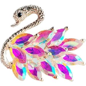 Fako Bijoux® - Broche - Zwaan - 40x36mm - Goudkleurig - Multicolor