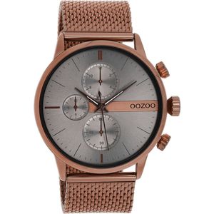 OOZOO Timepieces - Bruine horloge met bruine metalen mesh armband - C11103