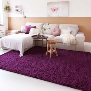 Hoogpolig vloerkleed shaggy Trend effen - paars 100x100 cm