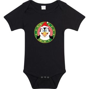 Kerst baby rompertje met kerst pinguin zwart jongens en meisjes - Kerstkleding baby 68