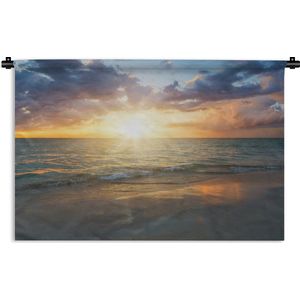 Wandkleed Zonsondergang op het Strand  - Zonsondergang boven de zee van Jamaica Wandkleed katoen 90x60 cm - Wandtapijt met foto