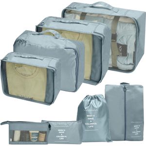 (Bastix - 8 stuks) Grijze kofferorganizerset voor op reis - Inpaktassen voor koffers/bagage - Inpakblokjes Compressieorganizer Koffertassen voor kleding, toiletartikelen en reisbenodigdheden