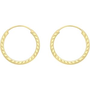 Lucardi Dames Oorbellen bewerkt 15mm - Oorbellen - Cadeau voor vrouwen - 9 Karaat - Geelgoud
