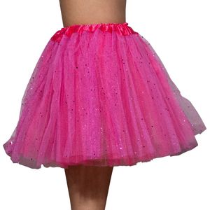 Tutu - Met glitters - Tule rokje - Petticoat - Kinderen - Meisjes -Fuchsia - Donker roze