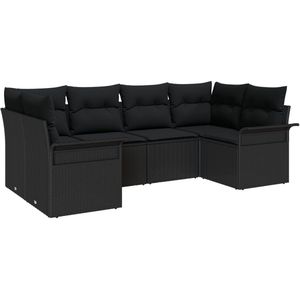 vidaXL - 6-delige - Tuinbank - Set - met - Kussens - Zwart - Poly - Rattan
