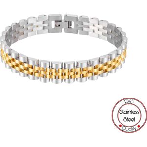 Jubilee Stijl Armband | Horlogeband Stijl | Zilverkleurig&Goudkleurig | Armband Mannen | Staal | 10mm | Cadeau voor Man | Pin Remover | Cadeau voor haar | Cadeau voor vrouw