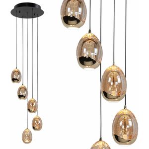 Sierlijke ronde hanglamp Golden Egg | 5 lichts | goud / zwart | glas / metaal | 155 cm lang | eetkamer / woonkamer / kantoor lamp | modern / sfeervol / romantisch design