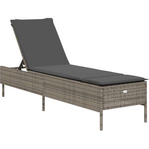 vidaXL - Ligbed - met - kussen - poly - rattan - grijs