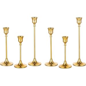 Decoratieve Kaars Houder - Metaal Goud - Set van 2 - Geschikt voor Taper Kaars - Open Haard Mantel - Eettafel Woondecoratie
