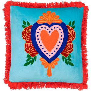 Kitsch Kitchen Kussen Milagro Heart Franje l.blauw