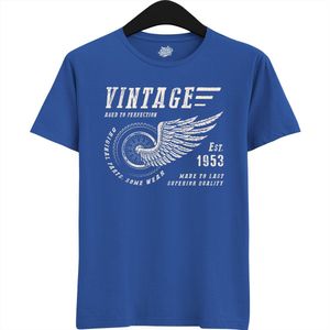 A Vintage Motorcycle Addict Est 1953 | Retro Verjaardag Motor Cadeau Shirt - T-Shirt - Unisex - Royal Blue - Maat XL