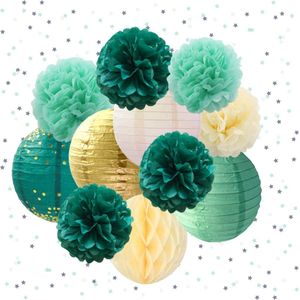 Joya Party® Pompom en Lampionnen Feest Versiering Groen | Decoratie | Verjaardag, Jubileum & Bruiloft | Groen