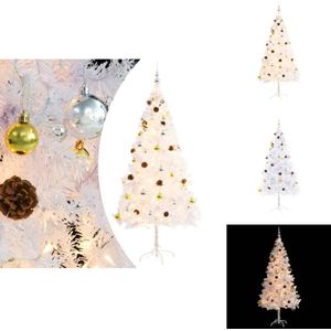 vidaXL Kerstboom - Kerstbomen - Kunstboom - Kunstbomen - Kunstkerstboom met verlichting en kerstballen 180 cm wit