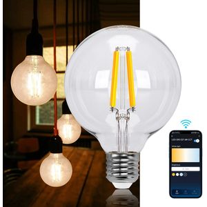 Aigostar 10YHZ - Smart LED Gloeilampen  - Lichtbron E27 - Slimme verlichting - G95 - Wifi Filament Lamp - Dimbaar - Warm licht - 6W
