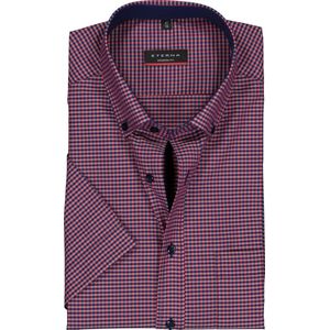 ETERNA modern fit overhemd - poplin met korte mouw - blauw met rood geruit (contrast) - Strijkvrij - Boordmaat: 42