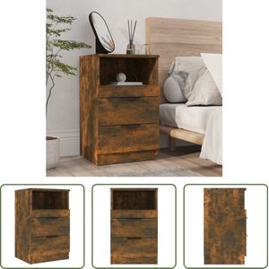 The Living Store Nachtkastje Gerookt Eiken - 40 x 36 x 65 cm - 2 Lades - Bewerkt Hout