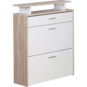 Rootz Schoenenrek met Lade - Modern Sonoma Eiken - Smalle Schoenenopbergkast - Halkast Schoenenrek Plank - 80x95x24 cm