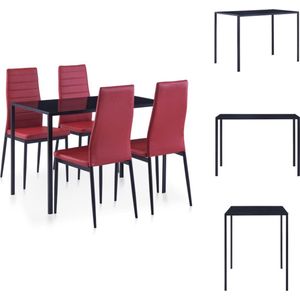 vidaXL Eetkamerset Wijnrood - 5-delig - Gehard glas - Kunstleer - Afmetingen tafel- 105 x 60 x 74 cm - Afmetingen stoel- 43 x 50 x 96 cm - Set tafel en stoelen