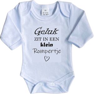 La Petite Couronne Romper Lange Mouw ""Geluk zit in een klein rompertje"" Unisex Katoen Wit/zwart Maat 62