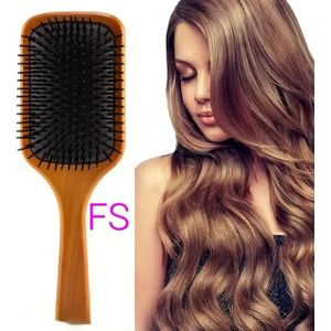 FS- Extra groot hout haarborstel -bruine - Haarborstel antiklit -voor alle haartypen- Hair Brush - Hoge kwaliteit Houten Haarborstel