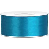 1x Hobby/decoratie turquoise satijnen sierlint 2,5 cm/25 mm x 25 meter - Cadeaulinten satijnlinten/ribbons - Turquoise linten - Hobbymateriaal benodigdheden - Verpakkingsmaterialen