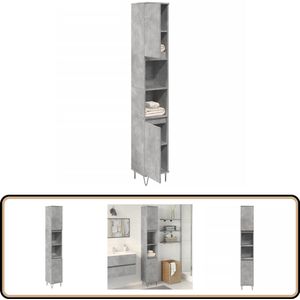 vidaXL Badkamerkast - 30x30x190 cm - Betongrijs Badkamerkast - Badkamerkasten - Badkamer Wastafelkast - Wastafelkast