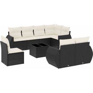 vidaXL 9-delige Loungeset met kussens zwart Tuinlounge - Lounge Set - Buitendecoratie - Loungebank - Hoeksofa