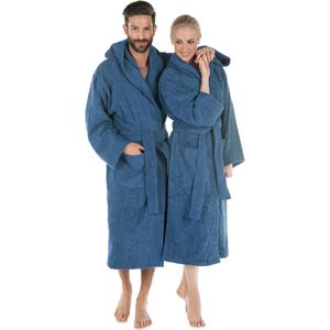 S-XXXL badjas met capuchon of sjaalkraag effen lange opgestikte zakken dames heren unisex warm badstof katoen