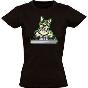 Dj kat Dames T-shirt - muziek - feest - mixer - huisdier - draaien - geluid - dieren - dansen
