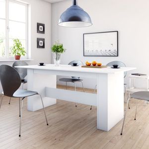The Living Store Eettafel 180x90x76 cm bewerkt hout wit - Eetkamertafel - Eettafel - Salontafel - Houten Tafel - Wit Meubilair