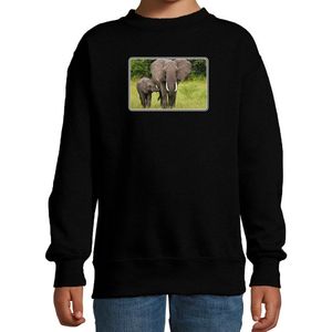 Dieren sweater olifanten foto - zwart - kinderen - Afrikaanse dieren/ olifant cadeau trui - kleding / sweat shirt 98/104