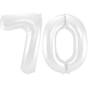 Folieballon Cijfer 70 Wit Metallic Mat - 86 cm