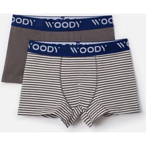 Woody boxershort jongens - grijs/wit - gestreept - 232-10-CLD-Z/039 - maat 98