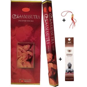 Doos met 120 stokjes - Wierook - Wierookstokjes - Incense sticks - Kamasutra + 5 mini wierookstokjes + Gelukspoppetje