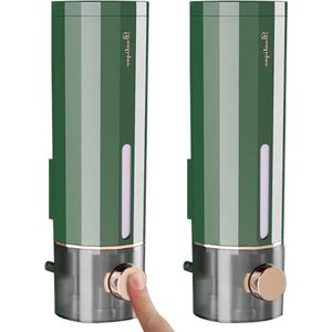 Zeepdispenser wandbevestiging, 2 stuks zeepdispenser zonder boren 450 ml, wastafel badkamer douchegel dispenser, geschikt voor shampoo, handdesinfectiemiddel, conditioner (groen)