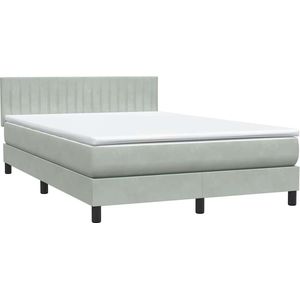 vidaXL - Boxspring - met - matras - fluweel - lichtgrijs - 160x210 - cm