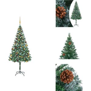 vidaXL Kunstkerstboom - 180 cm - Inclusief standaard - LED-lichtslinger en decoratie - Decoratieve kerstboom