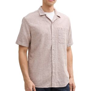 Tom Tailor - Korte Mouw Overhemd - Heren - L - Camel - Katoen - 1045106