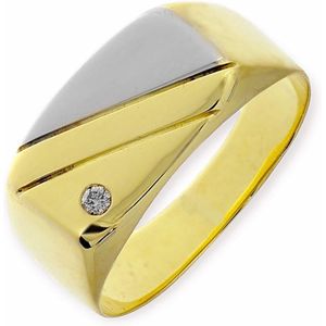 Gouden Zegelring Bicolor 0.03 ct Diamant 14 karaats