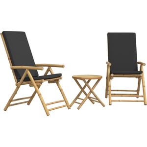 vidaXL Bistroset 3-delig - Bamboe - Donkergrijs Bamboebistroset - Tuinmeubel Set - Buitenkamer - Terrasdecoratie - Lounge Set