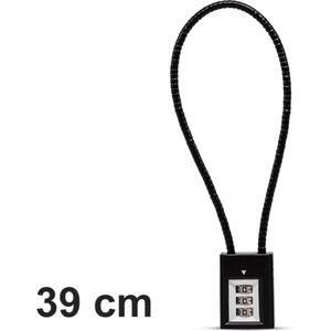Boxus - Kabel slot met cijfercode - 39 cm lange kabel voor sluiten van deur, fiets, hekwerk, opslag, kast en pistolen of geweren - Hoge lange beugel slot met kabel - Zwart