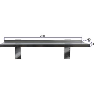 HCB® - Professionele Wandschap van metaal - Wandschap - RVS / INOX - Muurplank - wandplank - Horeca - 40x200x4 cm (DxBxH) - 15 kg - 8708