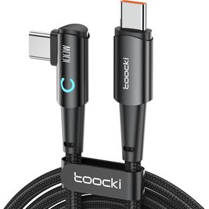 Toocki Usb C Kabel 2.0 - Ultra Fast Charging - USB-C naar USB-C - 100W - 90 Graden Elleboog - 3 Meter - Apple MacBook/iPad, Samsung Galaxy/Note, OnePlus - Tot 8 Keer Sneller - Nylon - Zwart