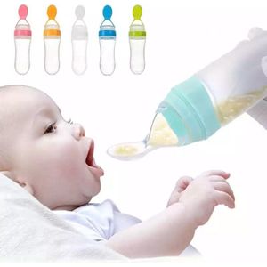 Baby Knijpfles met Lepel voor Babyhapjes - Lepelfles Baby - groen - Siliconen - BPA Vrij - 90 ml