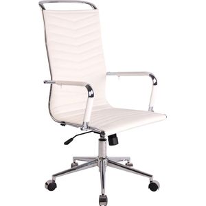 Bureaustoel - Bureaustoelen voor volwassenen - Hoge rugleuning - In hoogte verstelbaar - Kunstleer - Wit - 57x65x120 cm