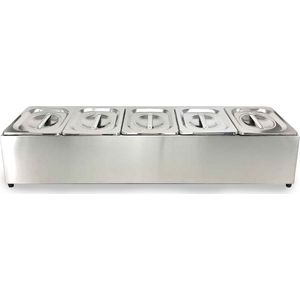 HCB® - Professionele Horeca Bakhouder - 5 x 1/6 GN - RVS - Incl. gastronorm bakken - 83.5x22.5x20 cm (BxDxH)