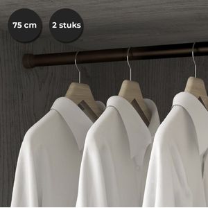 Eleganca luxe Mokka gelakt kledingroede - set van 2 stuks - kledingstang - kastbuis -  extra sterk - ophangen van kleding - 75cm -  inclusief kastroededragers / ophangbeugels