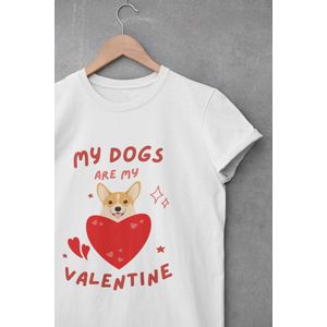 Shirt - My dogs are my valentine - Wurban Wear | Grappig shirt | Leuk cadeau | Unisex tshirt | Honden | Valentijnsdag | Puppy | Hondenmand | Bench | Hondenvoer | Wit