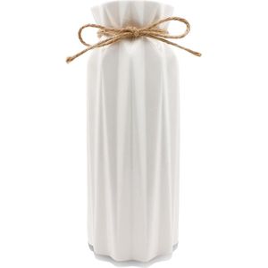 Moderne witte bloemenvaas 21,5 cm hoog - Keramiek met jute decoratie voor pampagras en gedroogde bloemen - Boho stijl voor woonkamer en kantoor